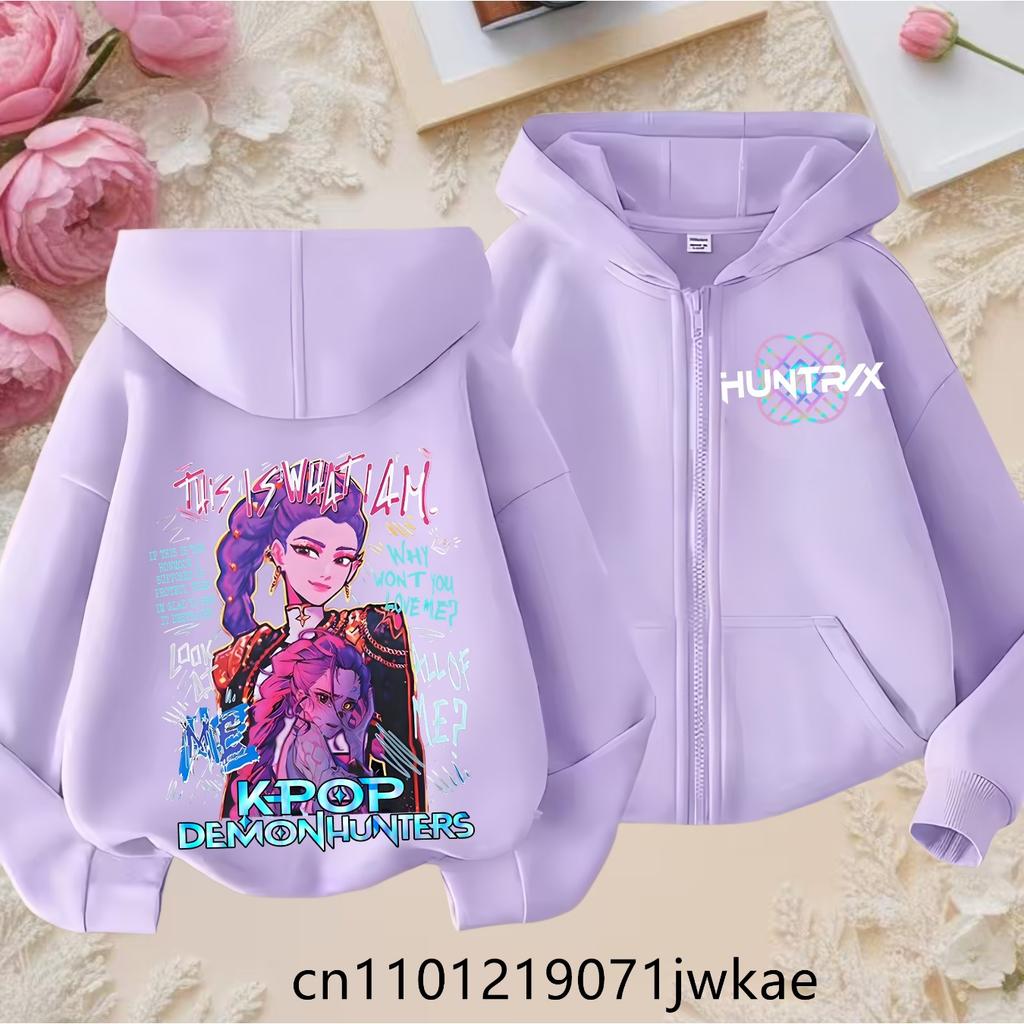 2025 New Purple Jacket Boys' and Girls' Sportswear Children's Top Hoodie KPop Devil Hunter Zipper Hoodie
