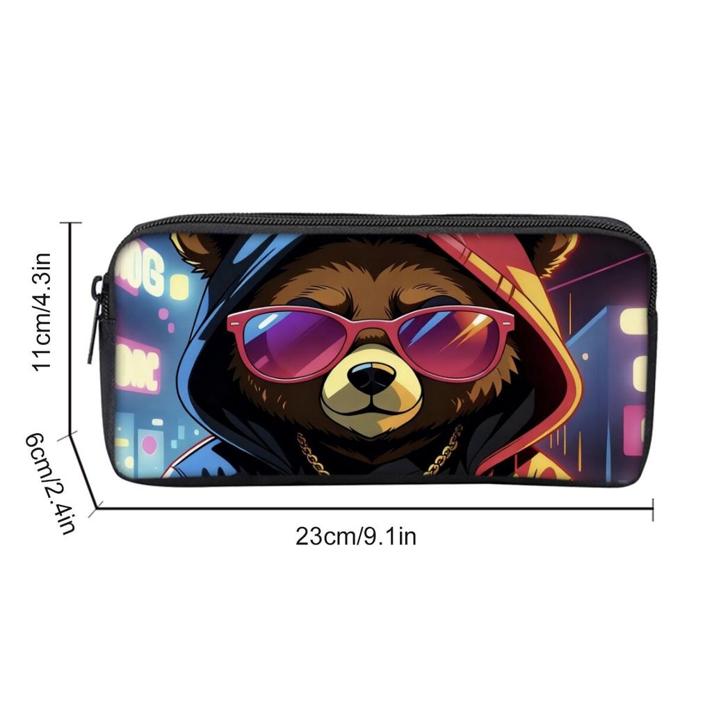 Bear Print Single Layered Pencil Case for Boy/Girls Best Gifts 2D Flat Cartoon School Supplies Pencil Pouch for Children