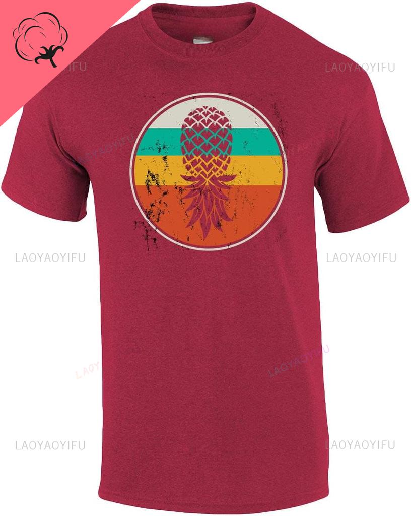 Firma Distressed Retro Kreis Umgedrehte Ananas Mann Bedrucktes T-Shirt Lustiges Erwachsenen Unisex Baumwolle Kurzarm T-Shirt