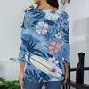 Women's Floral Print Round Neck Top With Three Quarter Sleeves T-Shirt Three Quarter Sleeves T-Shirt