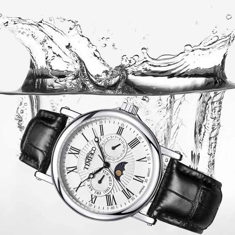 Time100 Multifunctional Men's Watch, Date, Day of the Week, Day/Night Display, Japanese Movement, Black Leather Belt, Office Worker, Popular Item,
