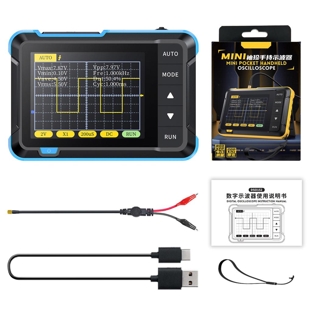 DSO152 Mini Handheld Oscilloscope Lightweight and Durable ABS Material x10±400v (800VPP) Voltage-Measurement Capacity