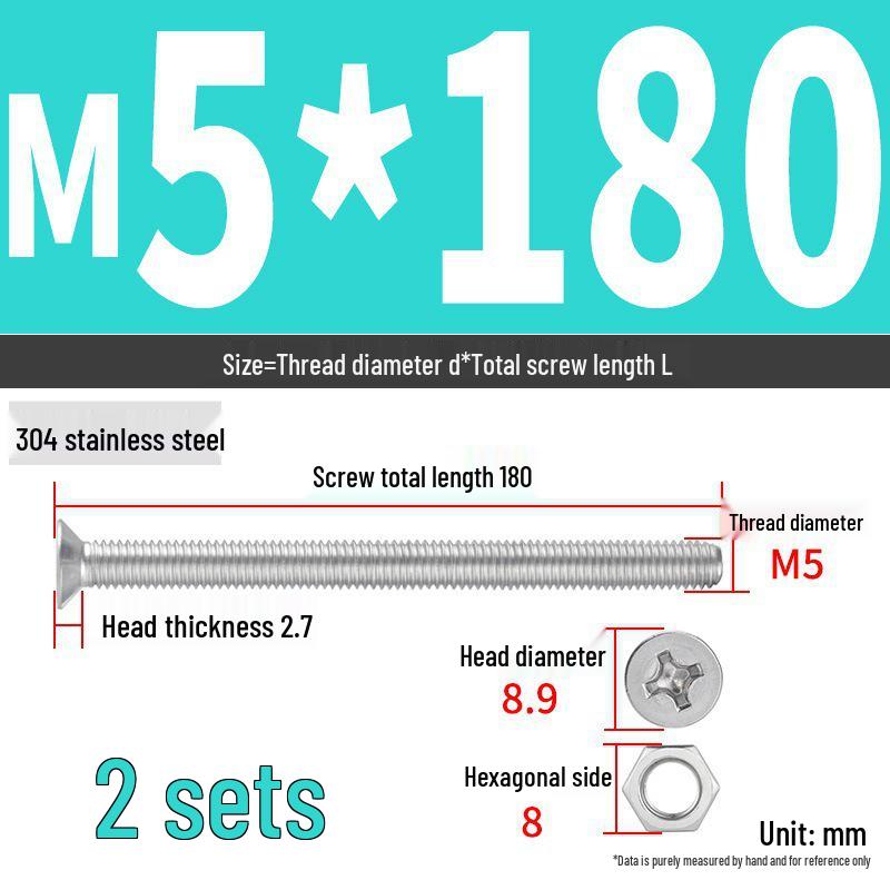 304 Stainless Steel Extra Long Phillips Flat Head Screws and Nuts Set (2M, 3M, 4M)