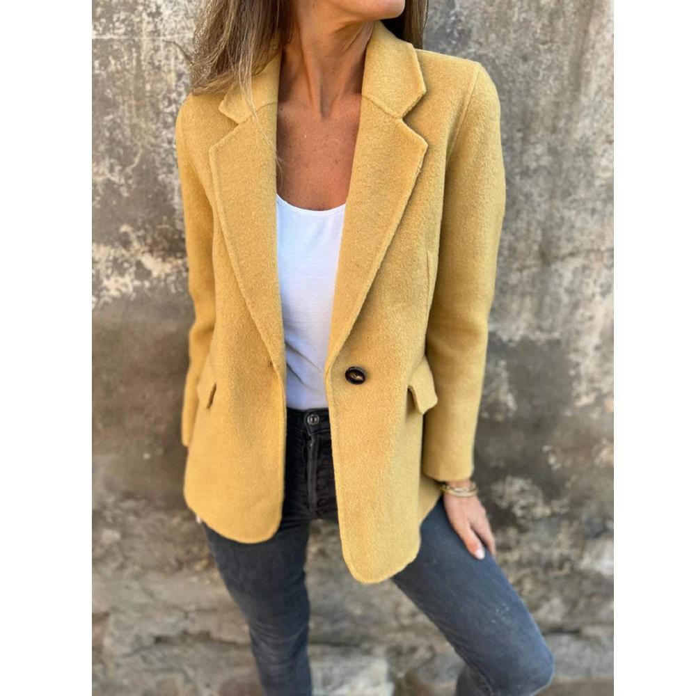 Women Autumn Winter Casual Coats Single Button Long Sleeve Pockets Woolen Jackets ladies Casual Solid Color Outerwear