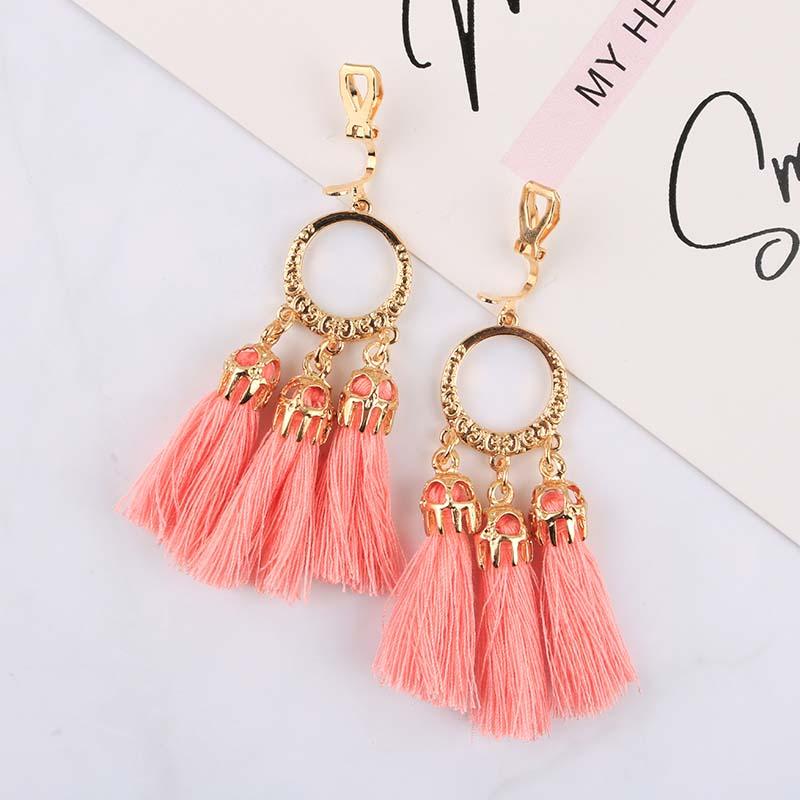 8 Trendy Bohemian Statement Tassel Clip On Earrings For Women Non Pierced Dangle Cotton Rope Fringe Clips Ear Jewelry Gift