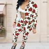 Women Plus Size Stand Collar Long Sleeve Zip Jacket And Pants White Teddy Bear Printed Two Piece Set