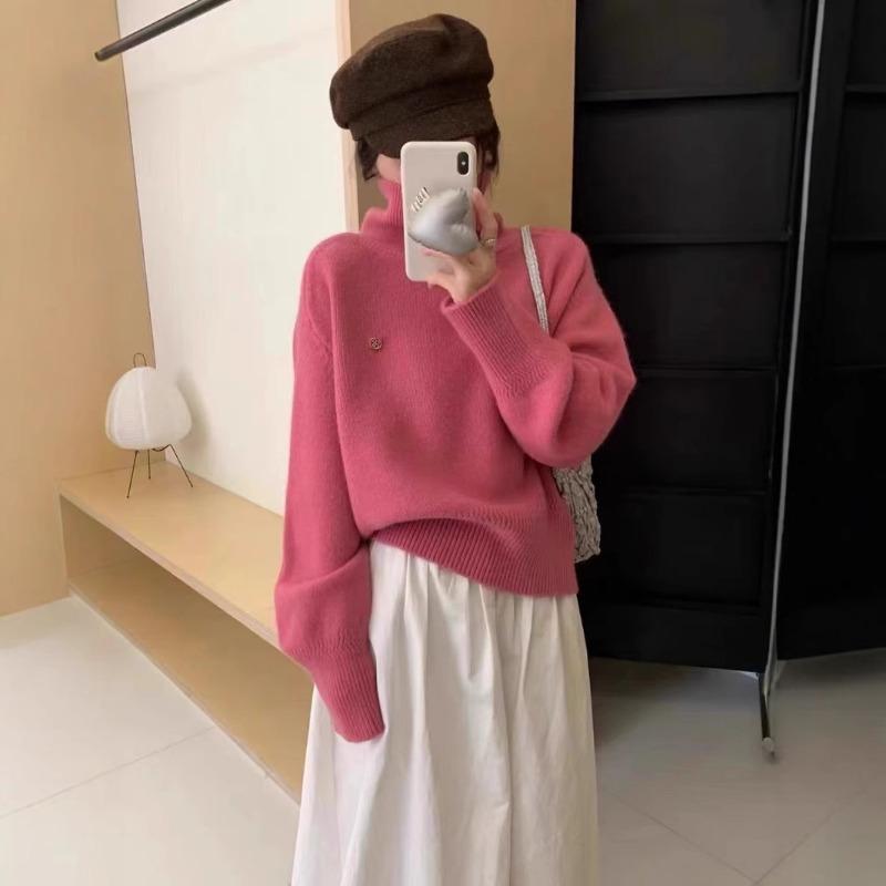 Lazy Wind Design Sense Soft Waxy Turtleneck Sweater Women's Autumn and Winter New Loose Thickened Warm Bottomed Knitted Sweater Top