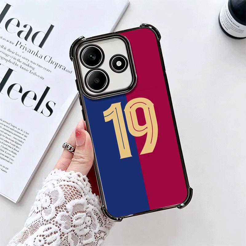 FootBall Number 7 10 19 Plating Phone Case For Xiaomi Redmi Note 14 15 Pro Plus 13 12 11 11S 11T 10 9S 9 5G Anti-Fall Airabag Co