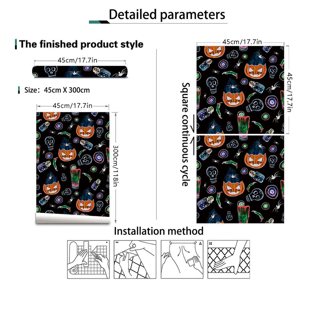 Peel and Stick Wallpaper Pumpkin Gothic Self Adhesive Removable Contact Paper Halloween Wall Cabinet Decor Wallpaper