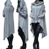 Women Solid Color Asymmetric Hem Drawstring Hooded Sweatshirt Loose Poncho Coat