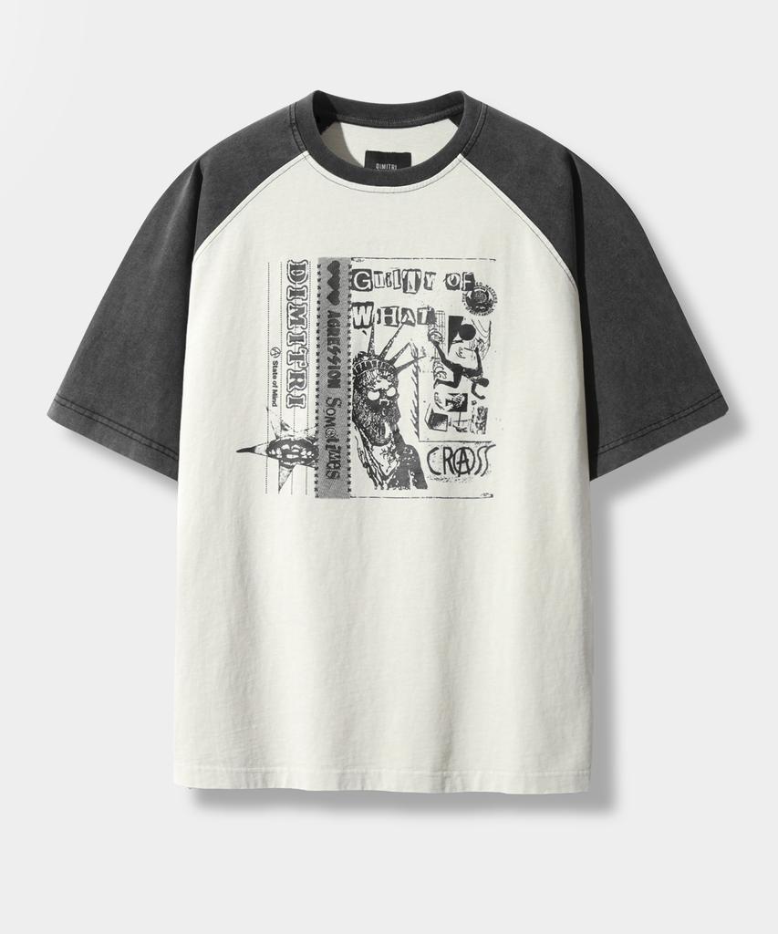 Dimiteulibeullaeg Raglan Color Block Pigment Artwork Short Sleeve T-Shirt_Cream & Black