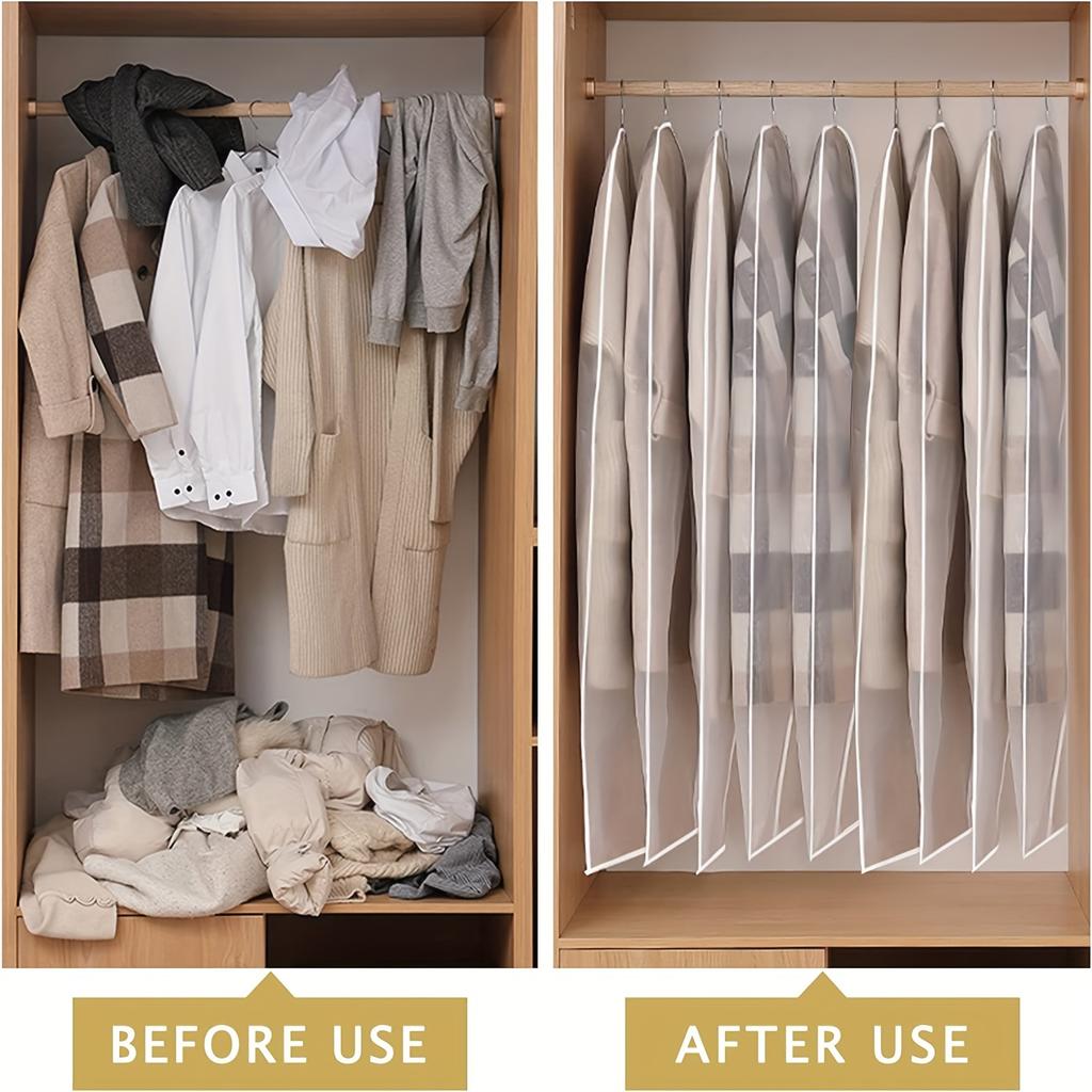 5PCS Clear Garment Bags, Dress bags for Storage ,Hanging Suit Bags for Closet Storage and Travel, Dust Suit Cover Bags,Washable Clothes Protectors