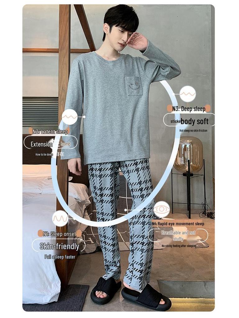 Pánské 2023 Jaro & Podzim Čistá Bavlna Dlouhý Rukáv Nadměrná Velikost Ležérní Domácí Oblečení