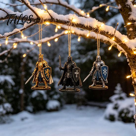 Holiday Countdown Calendar Christmas Medieval Knight Advent Calendar, with 24 Acrylic Decorations, Collectible Decor Day Xmas Box, Party Gift