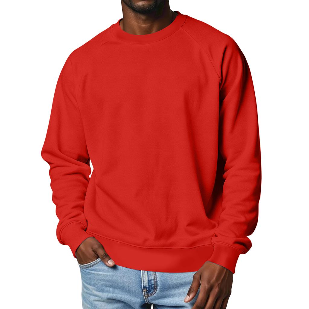 Men's Round Neck Raglan Sleeve Fleece-Lined Thick Solid Color Sweatshirt