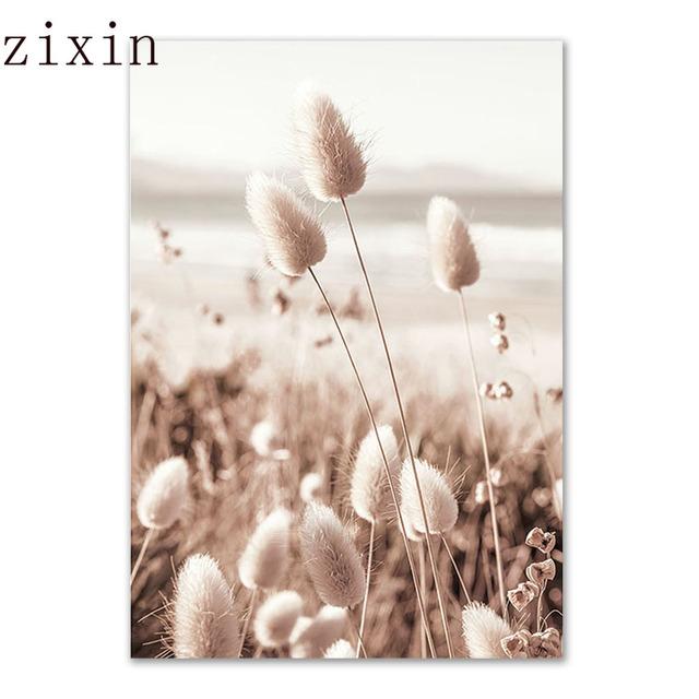 Beige Natural Wall Art Canvas Poster Print Reed Dandelion Grass Cow Canvas Painting Wall ArtPictures for Living Room Decorative