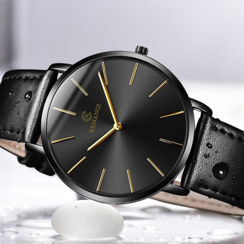 Top Luxury Brand Ultra Thin Watches Men Simple Watch Blue Glass Leather Band Quartz Wristwatches Men Casual Watch Best Gift