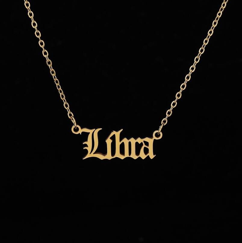 Stainless Steel 12 Zodiac Constellation Necklaces Letter Aquarius Aries Gemini Pisces Leo Sagittarius Pendant Necklace for Women