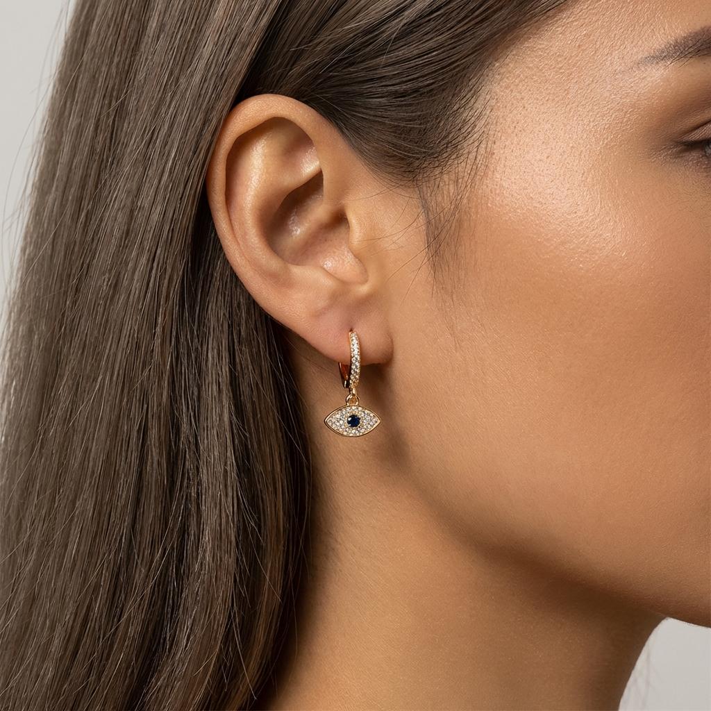 Trendy Gold Color Huggie Earrings for Women Luxury Zircon Blue Evil Eye Charm Dangle Drop Earrings Girls Daily Wear Jewelry Gift