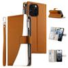 For iPhone 16 Pro Max Case Zipper Pocket Wallet Color Splicing Leather Flip Phone Cover with Straps