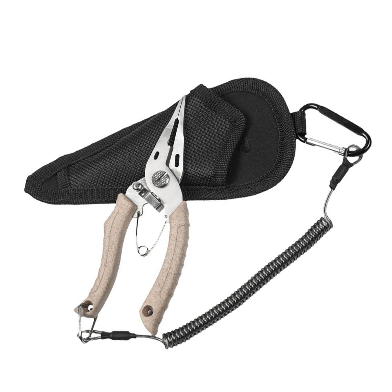 

Рибальські плоскогубці Знімач гачків Кусачки для плетеної рибальської волосіні Відкривачі кілець Рибальське приладдя Мультитул зі шнурком Сумка для зберігання бежевий