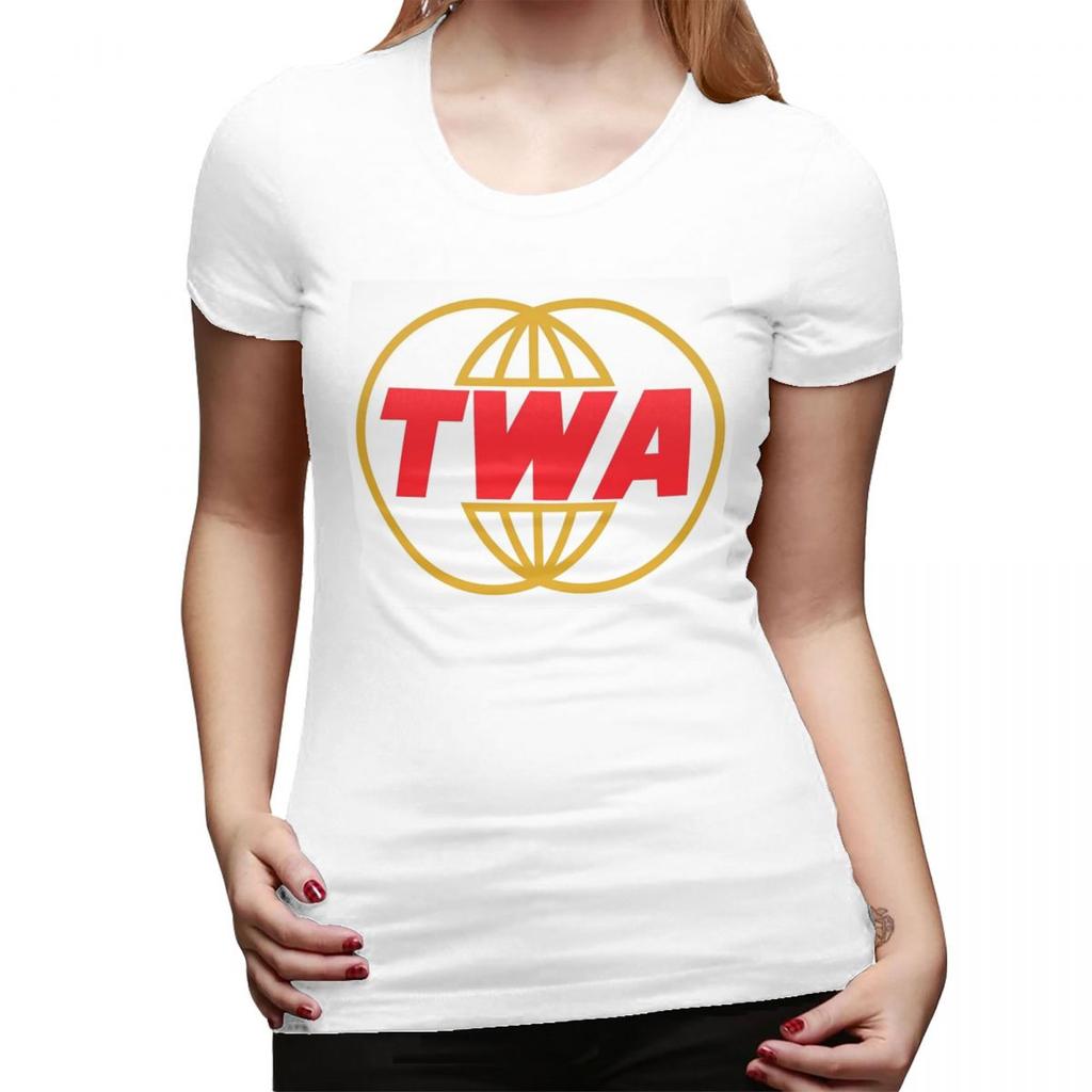 TWA Airlines Vintage Log TShirt for Women Round Neck Streetwear T Shirts Womens Short Sleeve Summer Clothes Tops