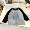 Kids Cotton Long Sleeve T Shirt Spring Autumn Korean Raglan Round Neck Cartoon Top Unisex Base Layer Trendy Tee