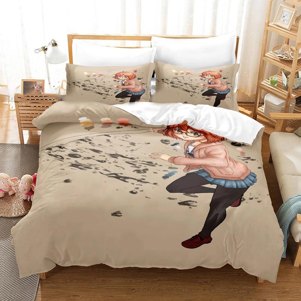 Anime Beyond the Boundary Mirai Kuriyama Bedding Set Boys Girls Twin Queen Size Duvet Cover Bed Kids Adult Home Textileextile