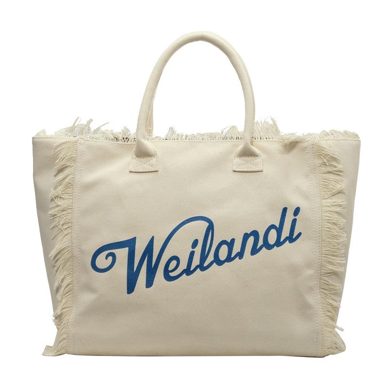 Холщовая сумка с кисточками и алфавитом, сумка большой вместимости, женская новая однотонная дорожная сумка через плечо