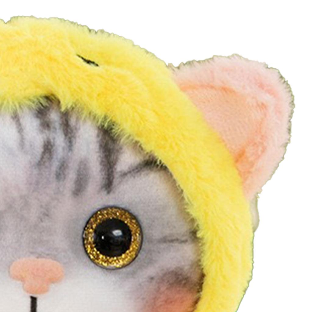 Cat Plush Toy Lovely Bell Soft Colorful Fuzzy Stuffed Cat Plush Toy for Children Birthday Yellow