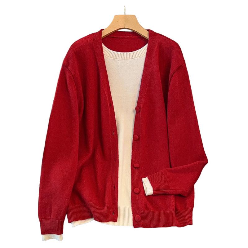 Damen Plus Size Lockeres Cardigan- und Pullover-Strickwaren-Set (Brust 150/160), 200/300 Jin