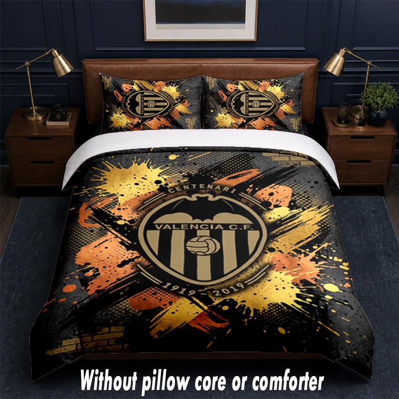 Valencia FC Design Bed Bedding Set 1 Duvet Cover + 2 Pillowcases Soft Breathable Household Bed Linens