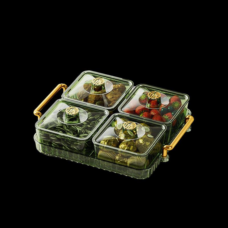 Divided Snack Tray with Lid and Tray Four compartments with lid and tray