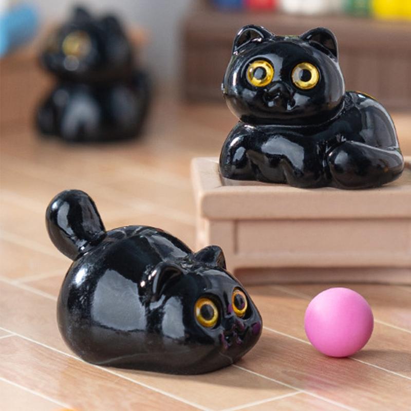 Set of 5 Cartoon Miniature Kitten Statue Black Cats Figurines Car Dashboard Ornaments For Desk Decors And Stress Relief