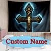 [Custom Name Tapestry]Cross Power Protection Printed Tapestry, Library Bedroom Dormitory Decor Wall Hanging Tapestry