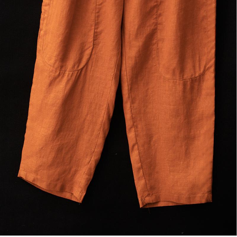 Damen Sommer Baumwolle und Leinen Kurzarmanzug Koreanische Version Bedrucktes Retro-Oberteil + Hose Zweiteiliger Anzug Damen