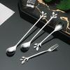 10/20pcs Stainless Steel Leaf Spoon Creative Leaf Coffee Spoon Dessert Spoon Bird's Nest Spoon Cake Fork Fruit Fork