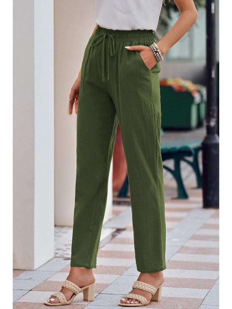 Herbst Damen Baumwoll-Leinen Kordelzug Weitbein Hose