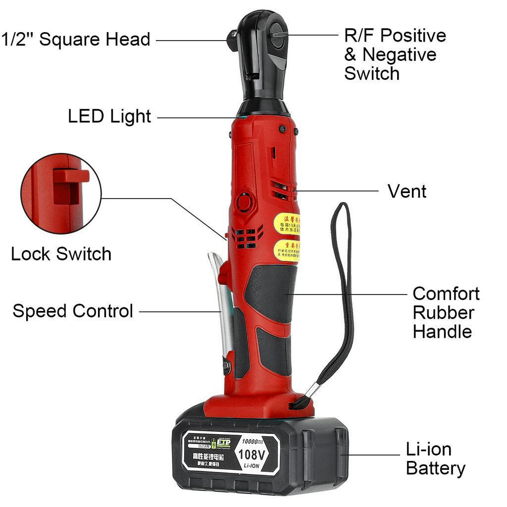 160N.m 100V-240V Rechargeable Right Angle Wrench With2 Battery Charger Kit Cordless Electric Wrench Ratchet Wrench Repair Tool