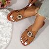 Lipprs flat-bottomed slippers women's summer new outer wear square buckle rhinestone flat-bottomed cool slippers