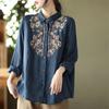 Blouses For Women National Shirt Cotton Linen Shirt Loose Embroidered Blous Laple Long Sleeve Cardigan Top Female Shirts