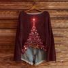 Women's Round Neck Lightweight Sweater Casual Long Sleeve Christmas Print Knit Pullover