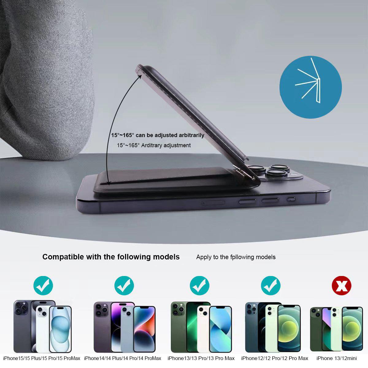 

Phone Card Holder for iPhone 12-16 Series PU Leather Folding Kickstand Card Bag Black