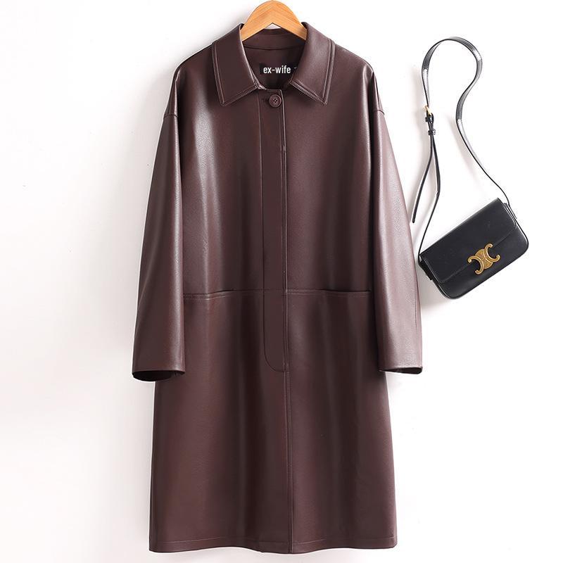 Women's Mid-Length Genuine Sheepskin Leather Jacket - Loose Slimming Trench Coat, Autumn/Winter 2025 Collection