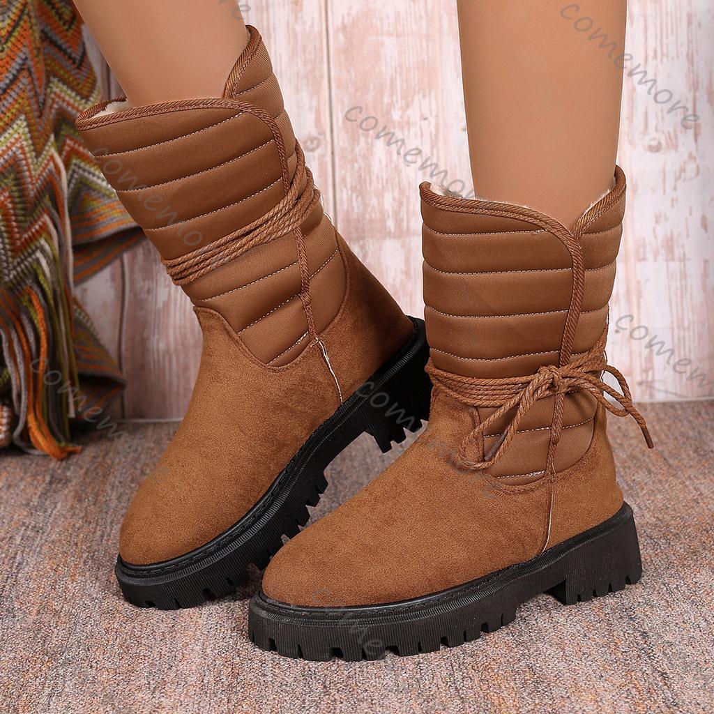 Fashion Comemore Mid-calf Warm Snow Boots Women 2025 Autumn Winter Shoes Casual Thick Bottom Padded Outside Big Size 36-43 Snow Botas