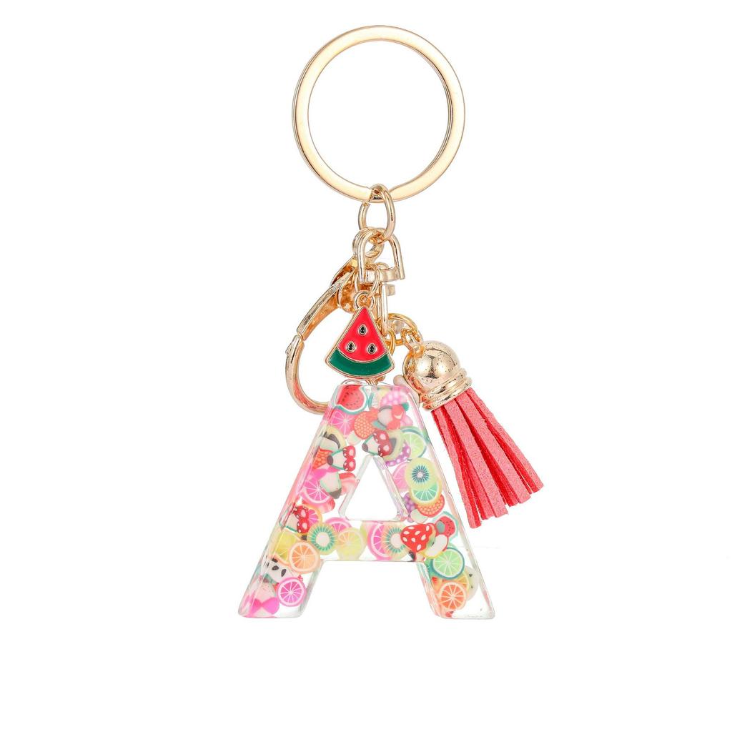 Summer Fruit Resin Keychain 26 Letters Fresh Cute Pendant Classic Retro Practical Durable Backpack Hanging Ornament Fashion Bag Accessory
