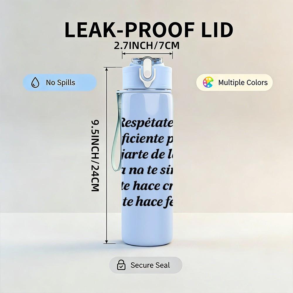 1PC Spanish Quote Text Art 750ml Color Plastic Sports Water Bottle Leakproof Flip Straw Lid Suitable for Sports Office Home Use