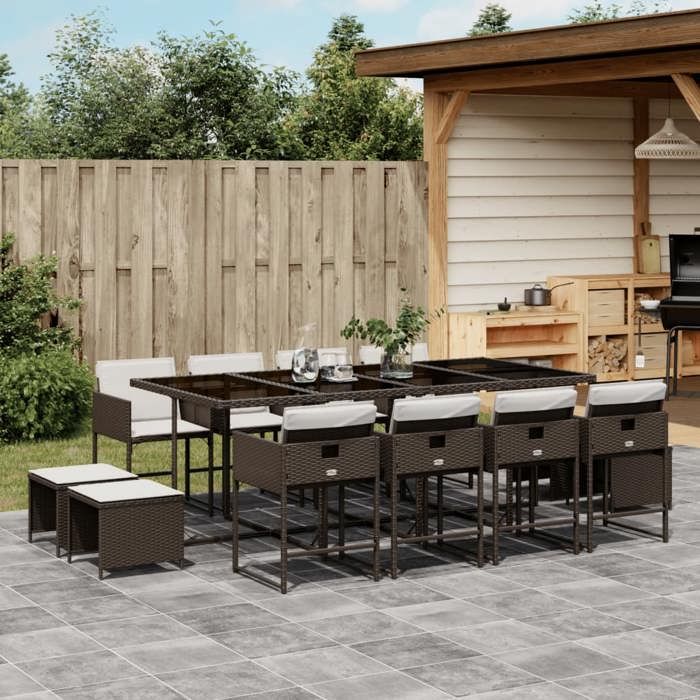 VidaXL Ensemble à Manger de Jardin avec Coussins 13 pcs, Table et Chaises à Dossier Rabattable, Meubles d'Extérieur Patio 3211341