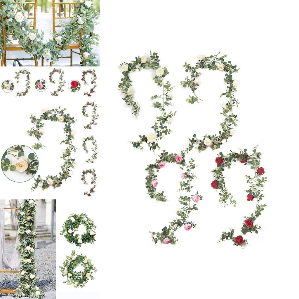 Lush 1.95m Artificial Eucalyptus With Rose Vine Perfect For Event And Home Decorations