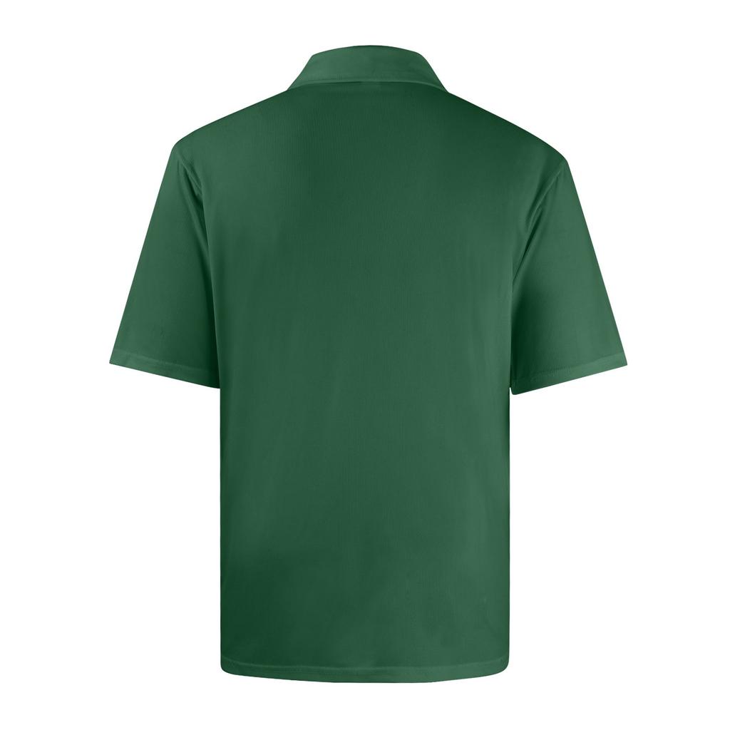 Pánské letní jednobarevné pruhované texturované volné tričko s krátkým rukávem a knoflíkovým límečkem